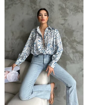 Desenli Dökümlü Saten Gömlek