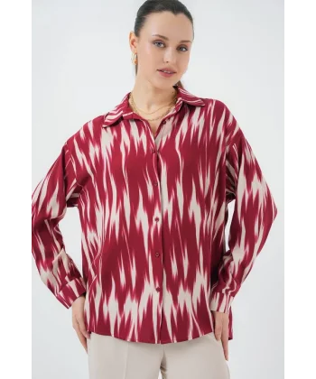 Desenli Oversize Gömlek 20301 - Kırmızı