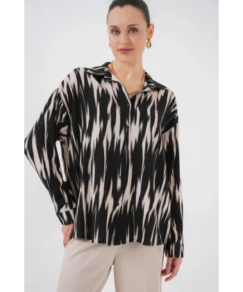 Desenli Oversize Gömlek 20301 - Siyah