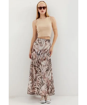 Desenli Saten Etek 15877  Bej