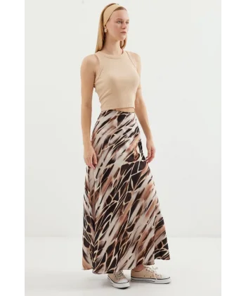 Desenli Saten Etek 15877  Ekru