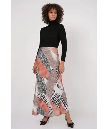 Desenli Saten Etek 15877  Turuncu