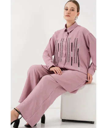 Desenli Tunik Pantolon İkili Takım 6720 - Gül Kurusu