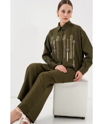 Desenli Tunik Pantolon İkili Takım 6720 - Haki