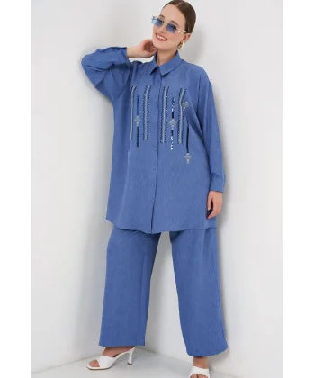 Desenli Tunik Pantolon İkili Takım 6720 - İndigo