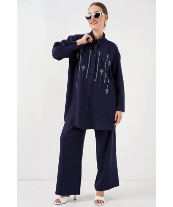 Desenli Tunik Pantolon İkili Takım 6720 - Lacivert