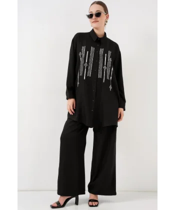 Desenli Tunik Pantolon İkili Takım 6720 - Siyah