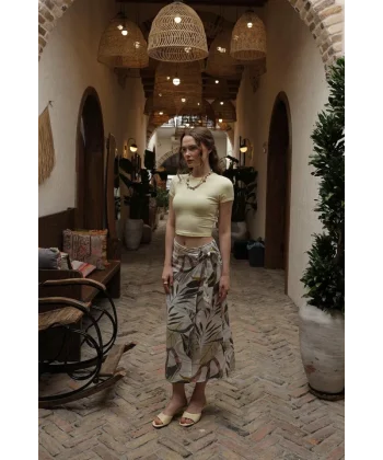 Desenli Viskon Etek - Gri