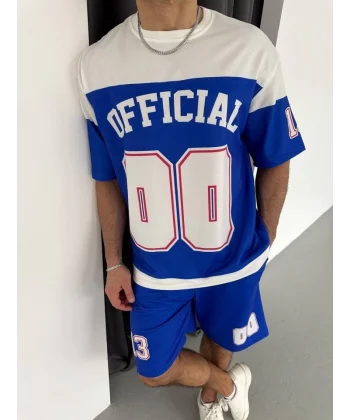 Dijital 00 Baskılı Şortlu Takım - Mavi