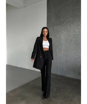 Dört Düğme Çi̇zgi̇li̇ Ceket