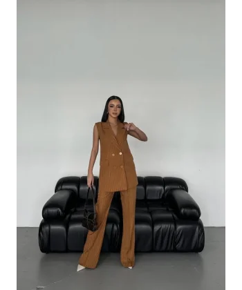 Dört Düğme Çi̇zgi̇li̇ Yelek