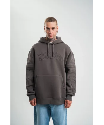 Double Oversize Kapşonlu Nakışlı SweatShirt - Füme