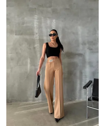 DREAMS ETİKETLİ PALAZZO PANTOLON - Bej