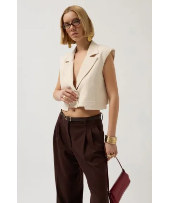 Düğme Detay Cepli Yelek