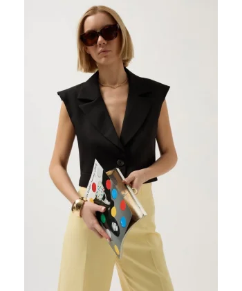 Düğme Detay Cepli Yelek