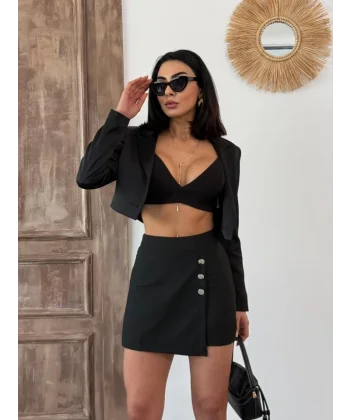 Düğme Detaylı Mini Şort Etek