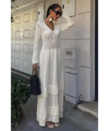 Düğme Detaylı Ve Kat Etekli Etnik Elbise 2859