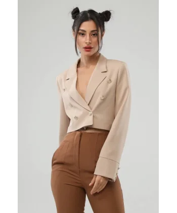 Düğmeli̇ Crop Ceket