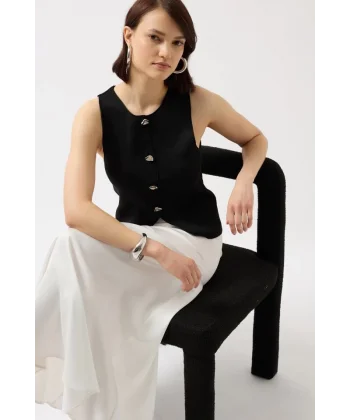 Düğmeli Dokulu Yelek