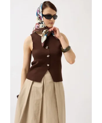 Düğmeli Dokulu Yelek