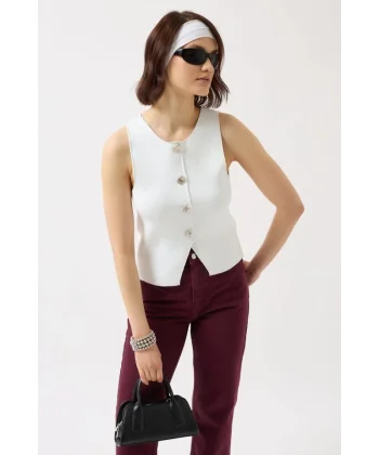 Düğmeli Dokulu Yelek