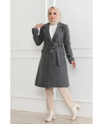 Düğmeli İçi Astarlı Kaşmir Kaşe Kaban  Boyalı Gri