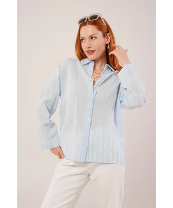 Düğmeli Ve Çizgi Detaylı Bebe avisi Gömlek