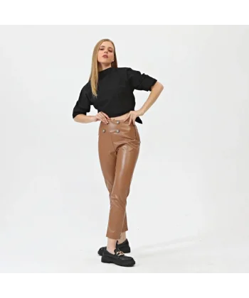 Düğmeli̇ Yan Fermuarli Deri̇ Pantolon