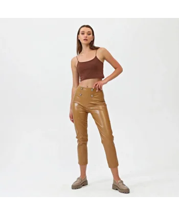 Düğmeli̇ Yan Fermuarli Deri̇ Pantolon