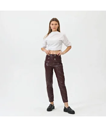 Düğmeli̇ Yan Fermuarli Deri̇ Pantolon