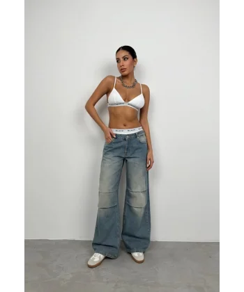 Düşük Bel Diz Katlı Jean