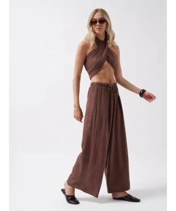 Düşük Bel Oversize Keten Pantolon