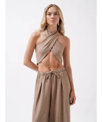 Düşük Bel Oversize Keten Pantolon