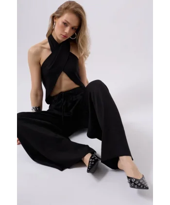 Düşük Bel Oversize Keten Pantolon