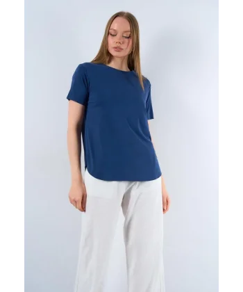 Düz Kısa Kollu Tshirt  acivert