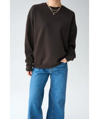 Düz SweatShirt - KAHVE