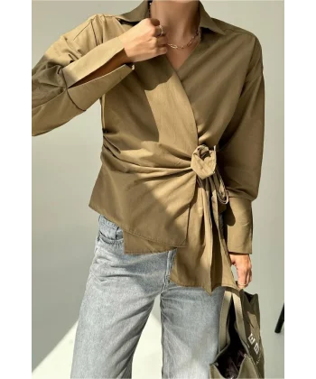 Düz Yandan Bağlamalı Gömlek - KAHVE