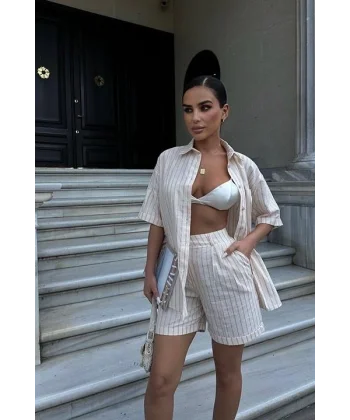 Eirene Çizgili Şort Takım 9822-0025