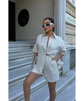 Eirene Çizgili Şort Takım 9822-0025