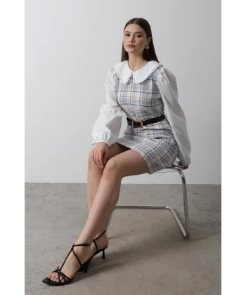 Ekoseli Gömlek Detaylı Elbise  avi