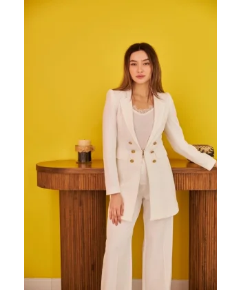 Ekru Blazer Düğmeli Ceket