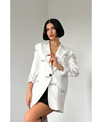 Ekru Etiket Detaylı Ceket