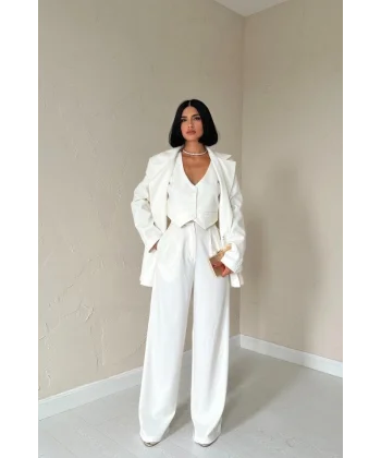 Ekru Klas Ceket Ve Yelek Ve Pantolon Takım