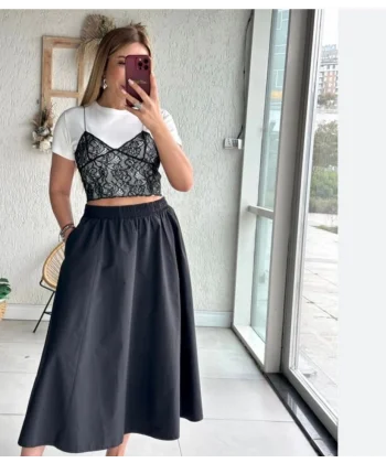 Elastik Belli Midi Etek