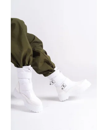 ELISA Cırt Cırtlı  Paraşüt Kumaş Rugan Kadın Bot RBT - Beyaz