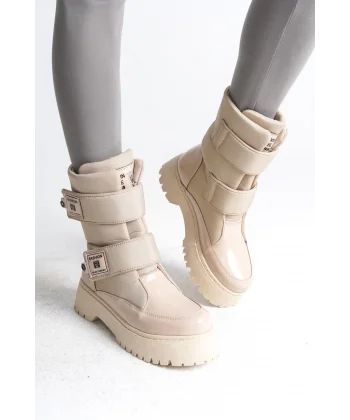 ELISA Cırt Cırtlı  Paraşüt Kumaş Rugan Kadın Bot RKT - Krem