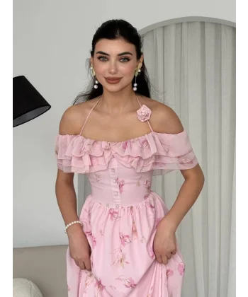 Elmi Çiçek Detaylı Elbise