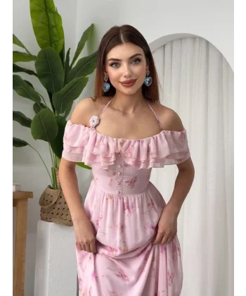 Elmi Çiçek Detaylı Elbise