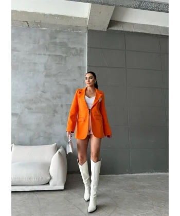 EO ETİKETİ ÇENGEİ İĞNE DETAYI CEKET  Orange