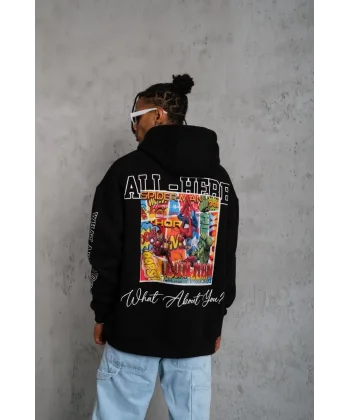 Erkek 93 Dijital Parça Baskılı Kapşonlu Sweat - Siyah